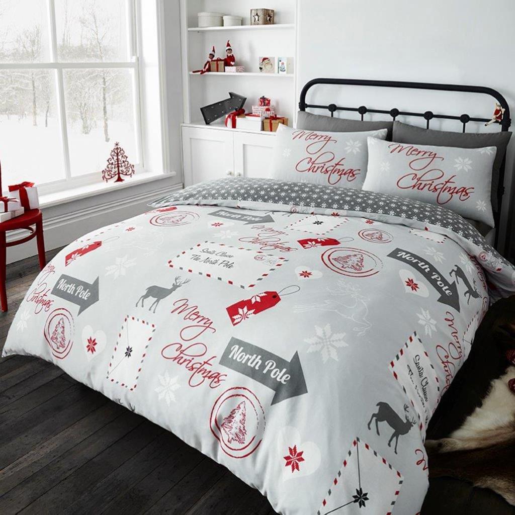 POSTELJINA XMAS BOŽIĆNO PISMO SIVA