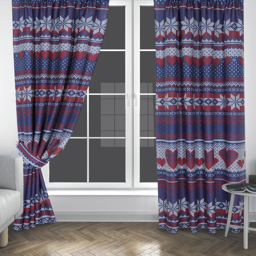 SET OD 2 ZAVJESE XMAS WINTER HEART PLAVA