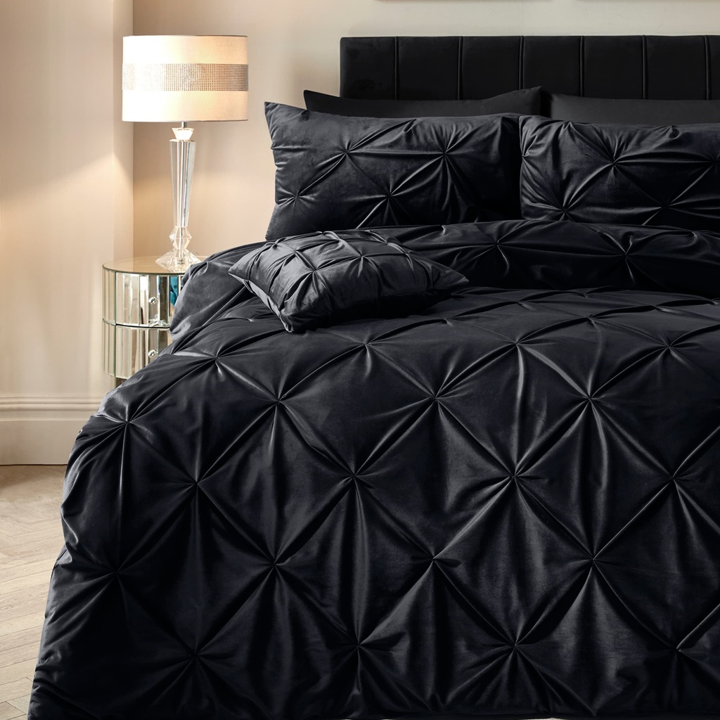POSTELJINA VELVET PINTUCK BLACK 