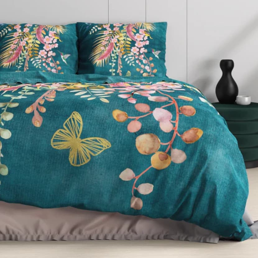 POSTELJINA SATEN KAMALA BOTANICAL GREEN 