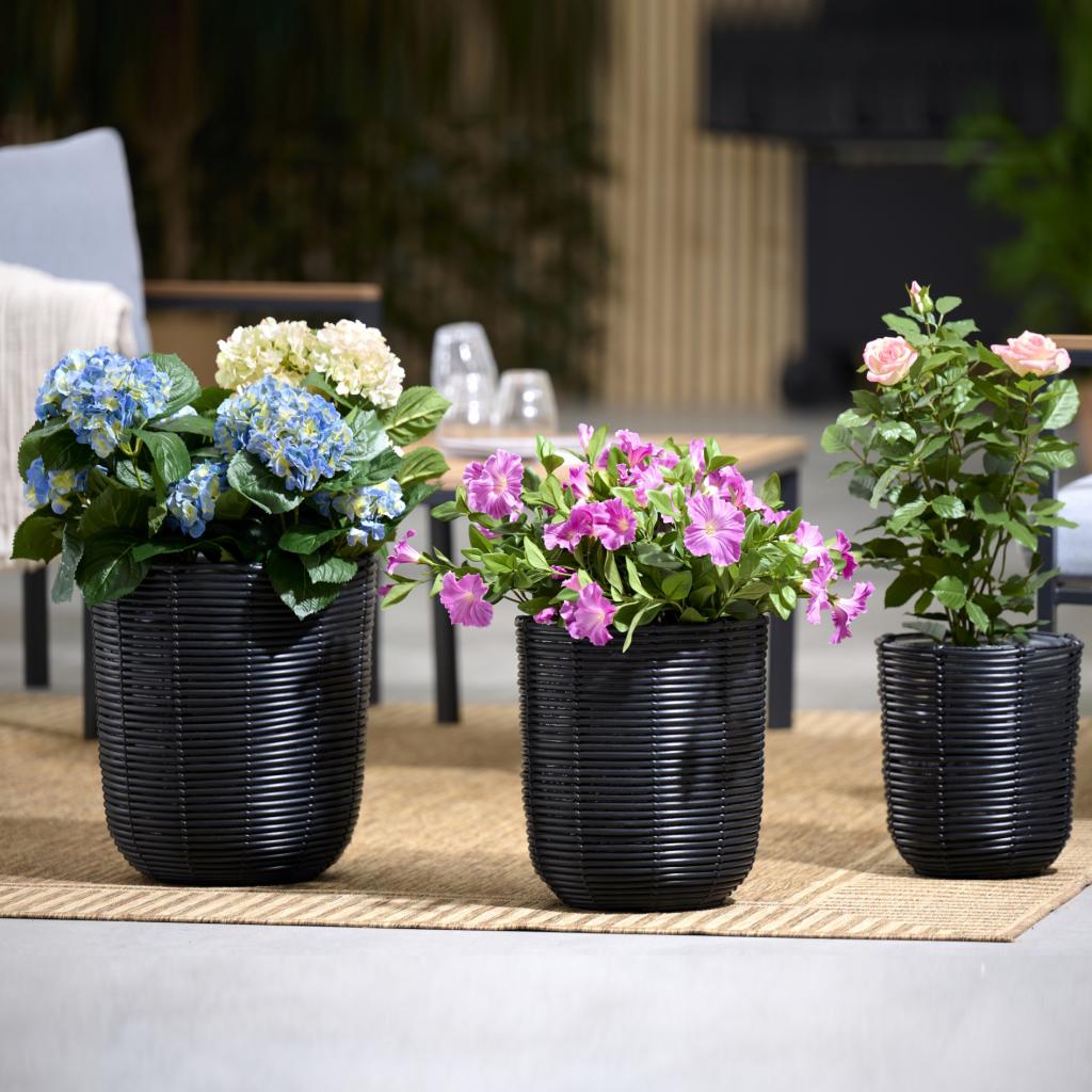 SET OD 3 POSUDE ZA CVIJEĆE RATAN BLACK
