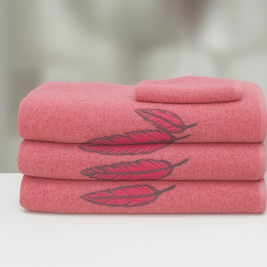 RUČNIK EMBROIDERY FEATHERS HOT PINK