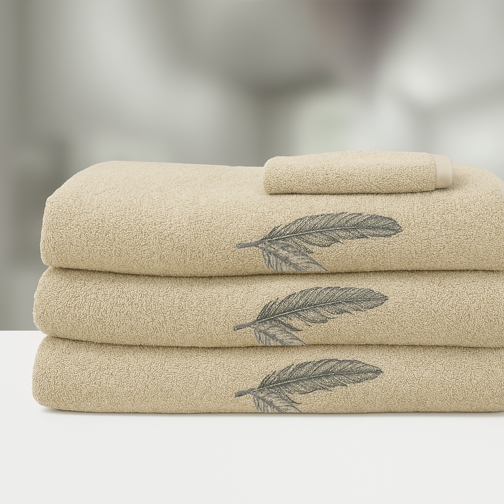 RUČNIK EMBROIDERY FEATHERS BEIGE