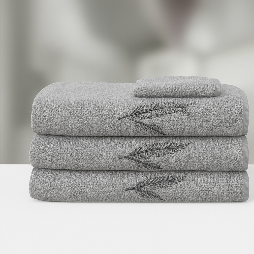 RUČNIK EMBROIDERY FEATHERS ANTHRACITE