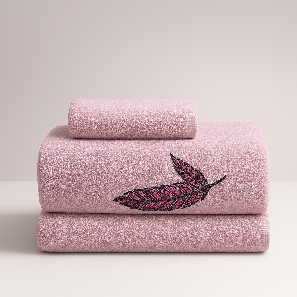 RUČNIK EMBROIDERY FEATHERS PINK