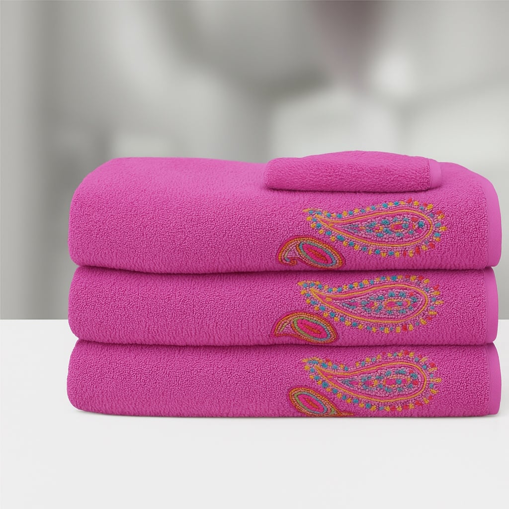 RUČNIK EMBROIDERY PAISLEY HOT PINK
